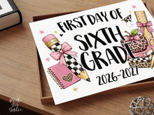 First Day of 6th Grade Sign, Girl Printable, Pink Coquette Bow, Checkered Leopard, Back to School Sign, Digital Download
