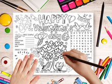 Valentines Day Placemat PRINTABLE Kids Activity Page Coloring Party