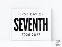 Bold First Day Of Seventh Grade Sign PRINTABLE, 7th Grade Minimalist Boy Back To School Sign, Photo Prop Simple Clean Classic Modern