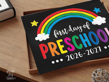 First Day of Preschool Sign Printable, Colorful Rainbow Boy Girl Board Poster, Back to School Sign, Chalkboard Instant Download