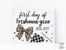 Leopard First Day of Freshman Year Sign, Trendy Coquette Printable, 1st Day Girl 9th Grade Back to School Sign, Bow Polka Dot, Checkered