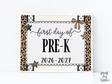 First Day of Pre-K Sign, Leopard Coquette Printable, 1st Day PreK Girl Back to School Sign, Trendy Bow Polka Dot