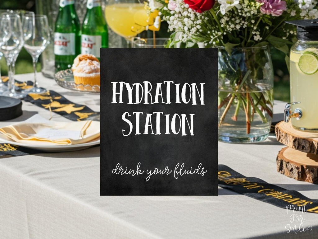 Hydration Station Sign PRINTABLE Drink Your Fluids Graduation Party Si