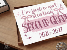 Girl First Day Of Second Grade Sign PRINTABLE, 2nd Grade Back To School Sign, Cute Coquette Bow Pink Y2K Photo Prop, Balletcore Aesthetic