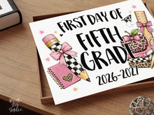 First Day of 5th Grade Sign, Girl Printable, Pink Coquette Bow, Checkered Leopard, Back to School Sign, Digital Download