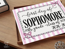 Pink First Day Of Sophomore Year Sign Coquette PRINTABLE, Back To School Sign, Girl Photo Prop Instant Download, Class Of 2029 10th Grade