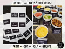 Taco Bar Labels, Fiesta Food Tent Cards, Chalkboard Party Signs (Digital Download)