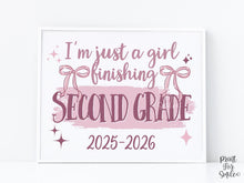 Girl Last Day Of 2nd Grade Sign Printable | Pink Coquette Bow Photo Prop | End Of School 2026