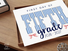 Gingham First Day Of 5th Grade Sign Printable, 1st Day Girl Photo Prop, Blue Back To School Sign, Instant Download