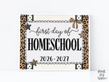 First Day of Homeschool Sign, Leopard Coquette Printable, 1st Day Girl Back to School Sign, Trendy Bow Polka Dot