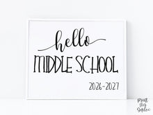 Hello Middle School Sign Printable, First Day Of Middle School, Back To School Sign, Clean, Instant Download