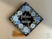 Nurse Grad Cap Topper Printable, Floral Nurse Graduation Cap Topper, Nursing Grad Decor, Blue Flowers Graduation Cap
