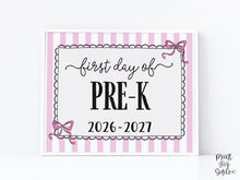 Pink First Day Of Pre-K Sign Coquette PRINTABLE, Girl Back To School Sign, 1st Day Photo Prop, Cute Bow PreK, Instant Download