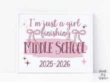 Girl Last Day Of Middle School Sign Printable | Pink Coquette Bow Photo Prop | End Of School 2026