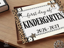 First Day of Kindergarten Sign, Leopard Coquette Printable, 1st Day Girl Back to School Sign, Trendy Bow Polka Dot