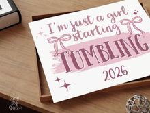 First Day Of Tumbling Sign PRINTABLE Photo Prop, Cute Instant Download, Coquette Bow Girly Whimsical, Modern Gymnastics Milestone Poster