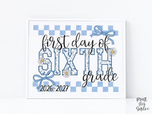 First Day Of 6th Grade Sign Toile PRINTABLE, Sixth Grade Sign, Gingham School Sign, Photo Prop, Daisy Cute Elegant Coquette Whimsical