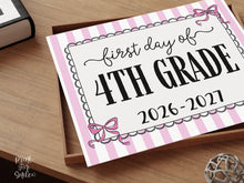Pink First Day Of 4th Grade Sign Coquette PRINTABLE, Fourth Grade Girl Back To School Sign, Photo Prop, Instant Download