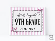 Pink First Day Of 9th Grade Sign Coquette PRINTABLE, Girl Back To School Sign, 1st Day Photo Prop, Cute Bow, Instant Download