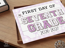 First Day Of 7th Grade Sign Glitter PRINTABLE, Seventh Grade Back To School Sign, Whimsical Bold Modern Elegant Girl Photo Prop