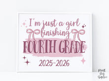 Girl Last Day Of 4th Grade Sign Printable | Pink Coquette Bow Photo Prop | End Of School 2026