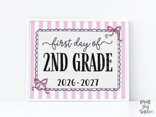 Pink First Day Of 2nd Grade Sign Coquette PRINTABLE, Second Grade Girl Back To School Sign, 1st Day Photo Prop, Instant Download