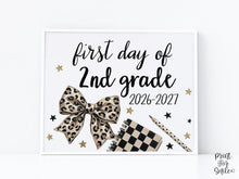 Leopard First Day of 2nd Grade Sign, Trendy Coquette Printable, 1st Day Girl Second Grade Back to School Sign, Bow Polka Dot, Checkered