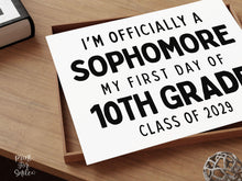 First Day of Sophomore Year Sign Printable, Back to School Sign, Simple + Chalkboard 1st Day 10th Grade Poster, Clean Class of 2029