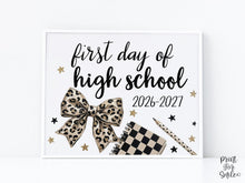 Leopard First Day of High School 9th Grade Sign, Trendy Coquette Printable, 1st Day Ninth Girl Back to School Sign, Bow Polka Dot, Checkered