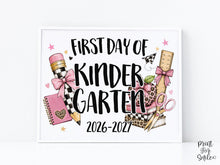 First Day of Kindergarten Sign, Girl Printable, Pink Coquette Bow, Checkered Leopard, Back to School Sign, Digital Download