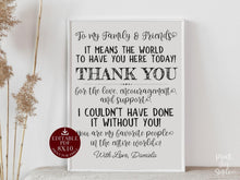 PRINTABLE Graduation Thank You Sign, Party Decorations Personalizable DIY, To My Family And Friends