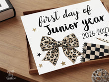 Leopard First Day of Junior Year Sign, Trendy Coquette Printable, 1st Day Girl Back to School Sign, Class of 2028, Bow Polka Dot, Checkered