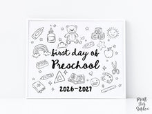 First Day of Preschool Sign PRINTABLE, Cute Back to School Sign, Hand Drawn Illustrated Whimsical Modern Photo Prop, Instant Download 2026