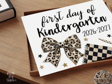 Leopard First Day of Kindergarten Sign, Trendy Coquette Printable, 1st Day Girl Back to School Sign, Bow Polka Dot, Checkered