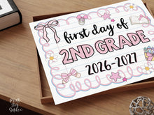 Cute First Day Of 2nd Grade Sign PRINTABLE Second Grade School Sign Photo Prop Instant Download Pastel Coquette Bow Girly Whimsical Modern