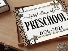 First Day of Preschool Sign, Leopard Coquette Printable, 1st Day Girl Back to School Sign, Trendy Bow Polka Dot