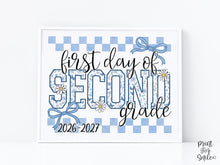 First Day Of 2nd Grade Sign Toile PRINTABLE, Second Grade Sign, Gingham School Sign, Photo Prop, Daisy Cute Elegant Coquette Whimsical