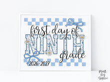 First Day Of 9th Grade Sign Toile PRINTABLE, Ninth Grade Sign, Gingham School Sign, Photo Prop, Daisy Cute Elegant Coquette Whimsical