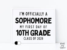 First Day of Sophomore Year Sign Printable, Back to School Sign, Simple + Chalkboard 1st Day 10th Grade Poster, Clean Class of 2029