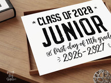 Printable First Day Of Junior Year Sign, 11th Grade School Sign, Class Of 2028, High School Sign, Modern