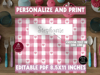 Watercolor Valentine's Day Placemat Personalizable PRINTABLE Kids Party Decor, Custom  Name, Hearts, Editable PDF, Birthday