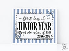 Blue First Day Of Junior Year Sign Coquette PRINTABLE, Back To School Sign, Girl Photo Prop Instant Download Bow, Class Of 2028, 11th Grade