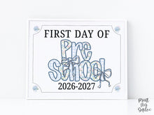 First Day Of Preschool Sign Modern Grandmillennial Cute Whimsical Elegant School Sign Photo Prop Coquette Floral Watercolor PRINTABLE