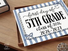 Blue First Day Of 5th Grade Sign Coquette PRINTABLE, Fifth Grade Girl Back To School Sign, 1st Day Photo Prop, Cute Bow, Instant Download