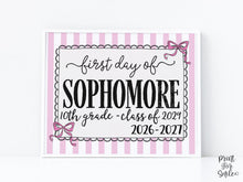 Pink First Day Of Sophomore Year Sign Coquette PRINTABLE, Back To School Sign, Girl Photo Prop Instant Download, Class Of 2029 10th Grade