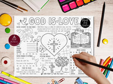 Christian Valentine's Day Activity Placemat PRINTABLE, Activity Sheet For Kids, Coloring, Scripture, God Is Love, Sunday School, Church