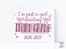 Girl First Day Of Third Grade Sign PRINTABLE, 3rd Grade Back To School Sign, Cute Coquette Bow Pink Y2K Photo Prop, Balletcore Aesthetic