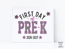 First Day of Pre-K Sign Printable, Trendy Checkered Leopard Preppy Poster, 1st Day Back To School Sign, PreK, Instant Download