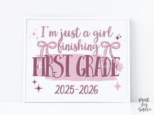Girl Last Day Of 1st Grade Sign Printable | Pink Coquette Bow Photo Prop | End Of School 2026
