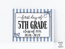 Blue First Day Of 5th Grade Sign Coquette PRINTABLE, Fifth Grade Girl Back To School Sign, 1st Day Photo Prop, Cute Bow, Instant Download